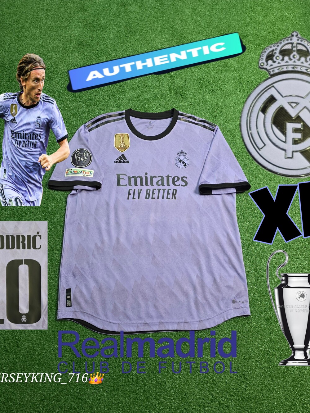 Adidas Real Madrid CF Luka Modric#10 2022/2023 Authentic Away Purple Jersey UCL